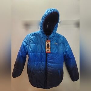 Eddie Bauer-Blue and Black Hooded Puffer Jacket